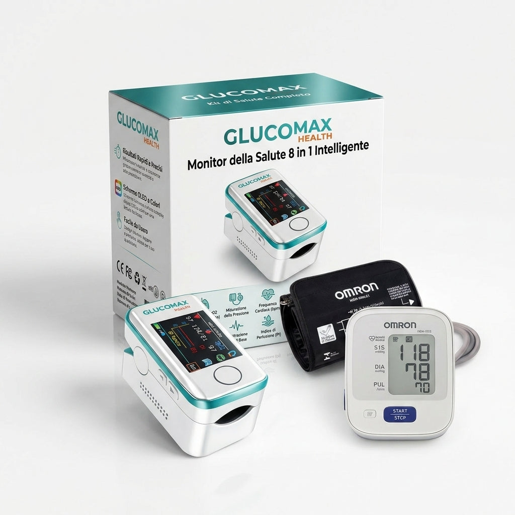 Kit Salute Serena: Glucomax Misuratore Senza Dolore + Misuratore di Pressione Gratis